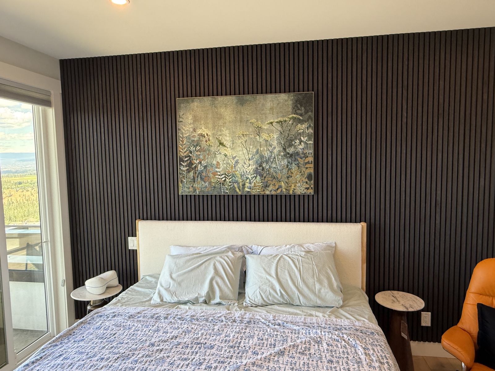 Bedroom after Slat Studio feature wall