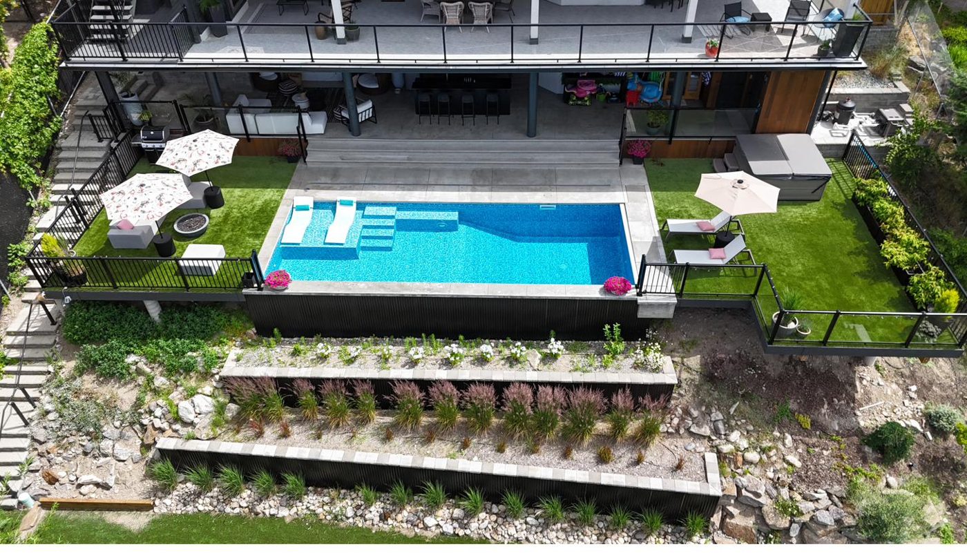 Retaining walls and landscape structures on a sloped Okanagan yard